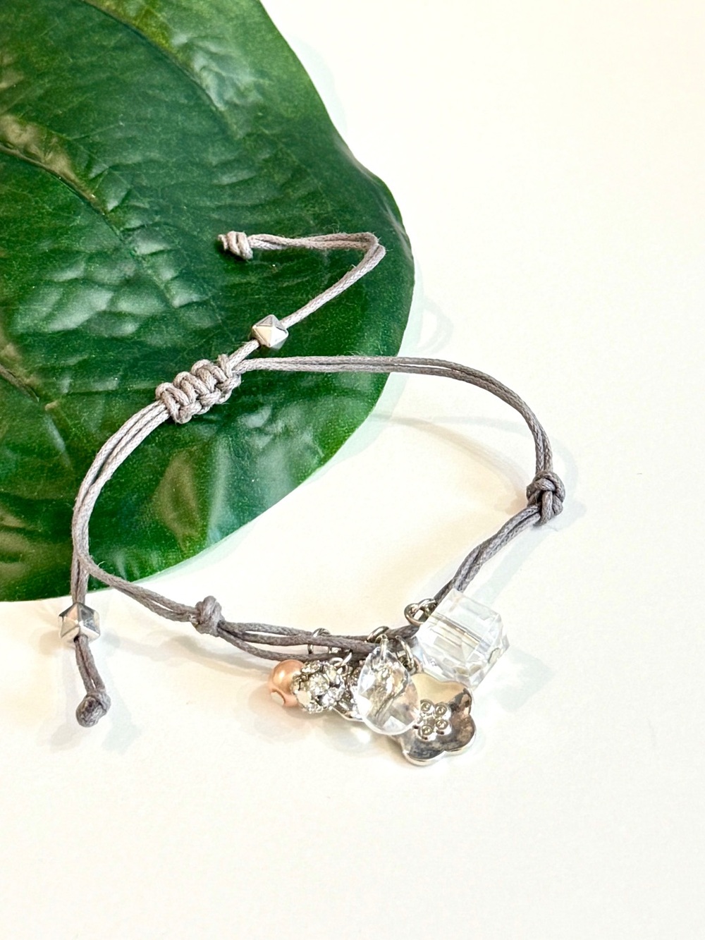 LOFT Silver Crystal Flower Adjustable Charm Bracelet NWT